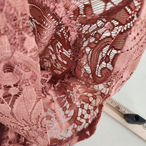 Meraki Womens Large Off-Shoulder Lace Blouse Bell Sleeves Mauve Crop top - Picture 15 of 15